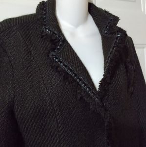 Textured blazer with faux leather braiding